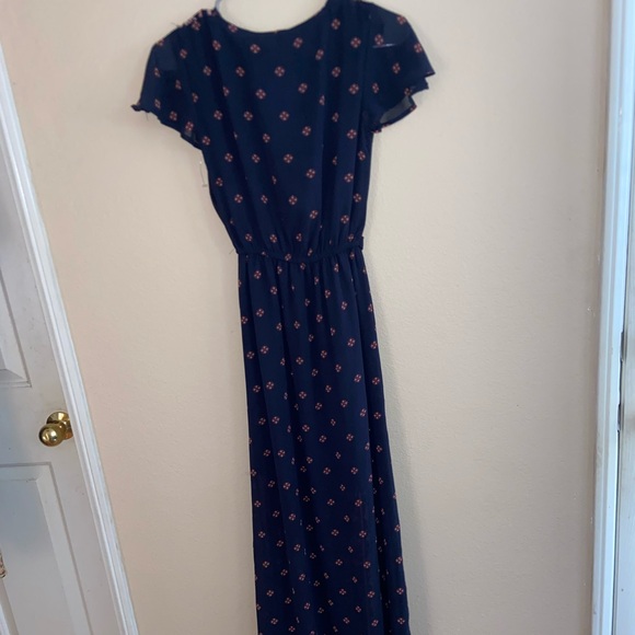 Faux wrap dress long hood core v neck y2k tie front blue beautiful short sleeve - Picture 6 of 14